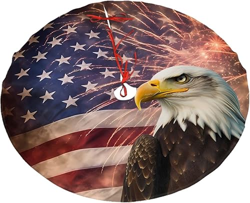 Faldas de árbol de bandera estadounidense, adornos de Navidad, tapete de árbol de águila de fuegos artificiales para fiestas de Navidad, vacaciones,