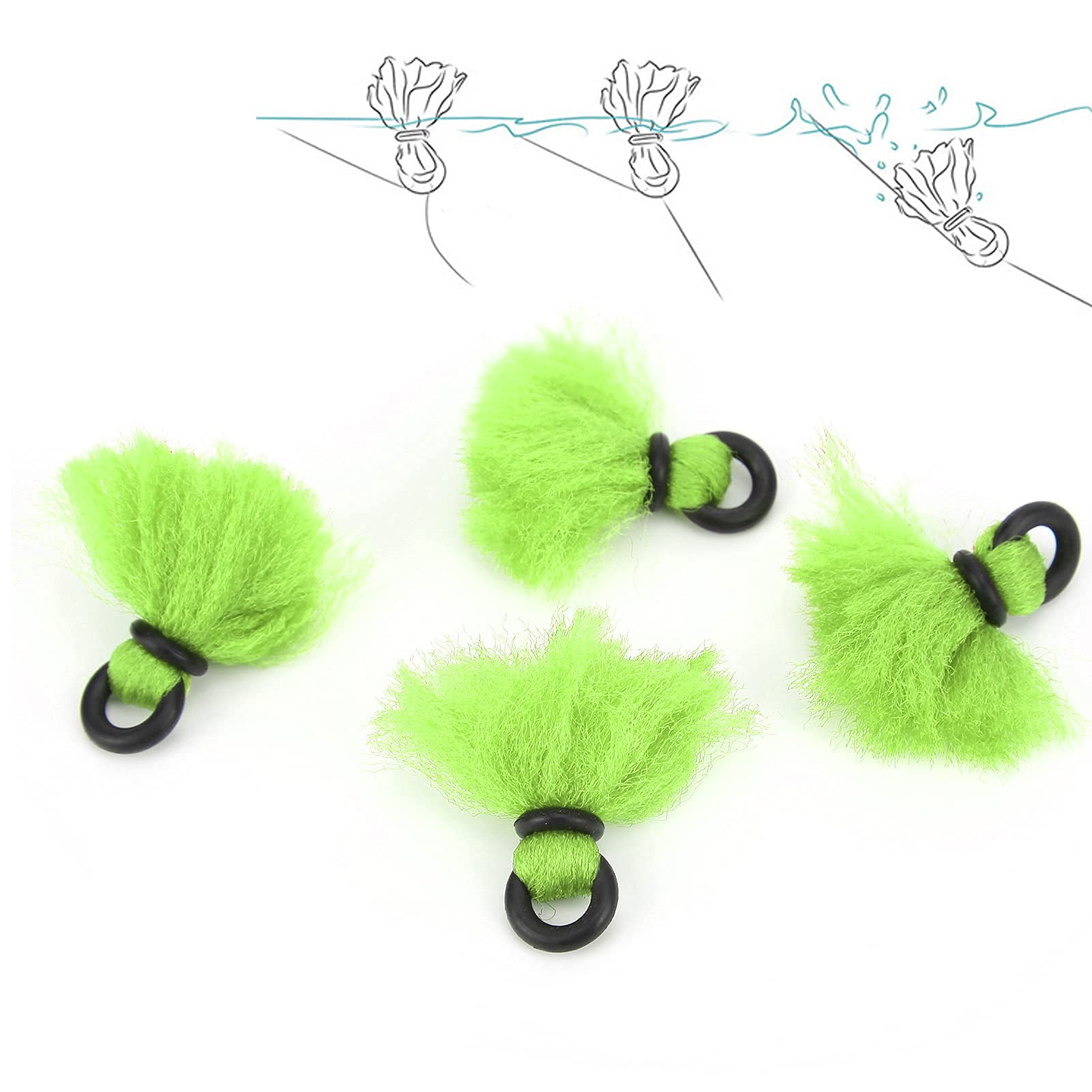 equlup Fly Fishing Yarn, 4pcs 33mm/1.3in Yarn Strike Indicators Fly Dry Fishing Float Yarn Strike Indicators Drift Hook Positioning Floats Bobbers for Fresh Saltwater (Green)