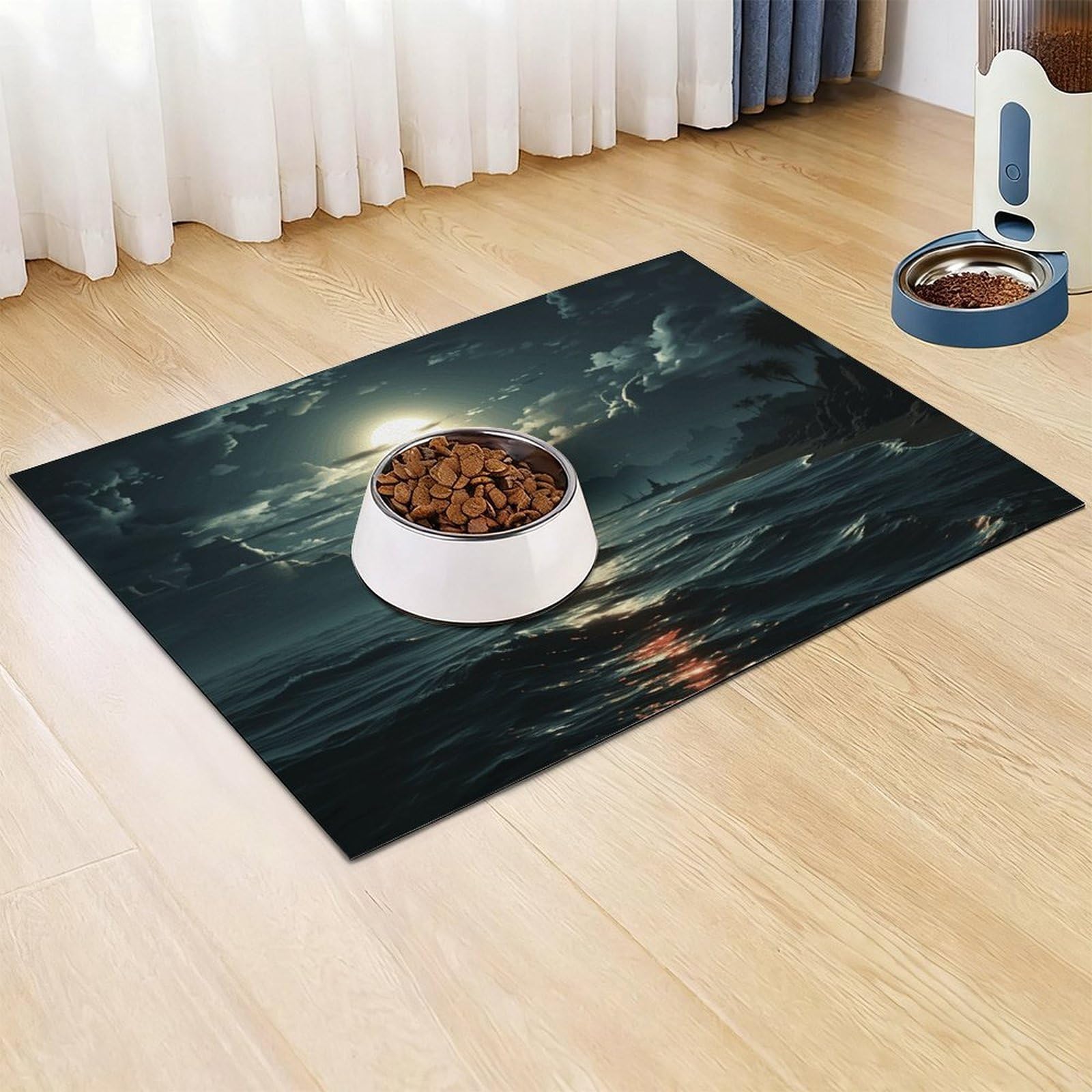 Sea Moon Tapis de nourriture pour chat – Tapis d'alimentation antidérapant pour chien facile à nettoyer pour la nourriture et l'eau, tapis de gamelle pour chien et chat, 61 x 81,3 cm