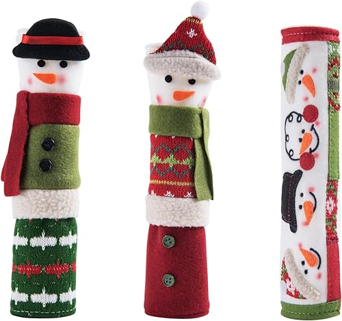 Miniatura 7 de Juego de 3 fundas navideñas para manijas de refrigerador, decoración navideña para manijas de electrodomésticos de cocina y microondas