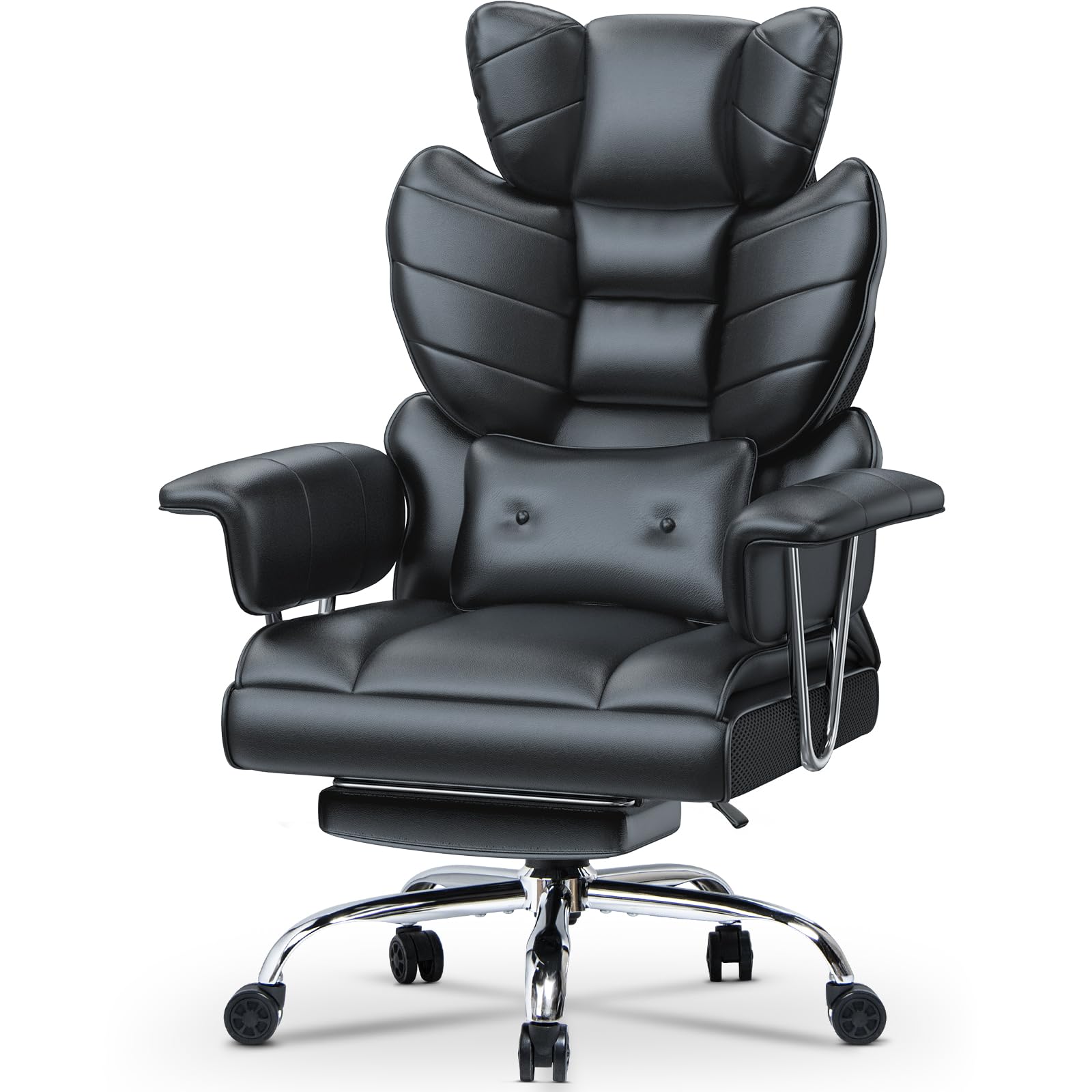 Executive Office Desk Chair, Computer Leather PU Recliner, Ergonomic Office Chair with Footrest, Heavy Duty for Home Office, High Back Swivel Chair-Black