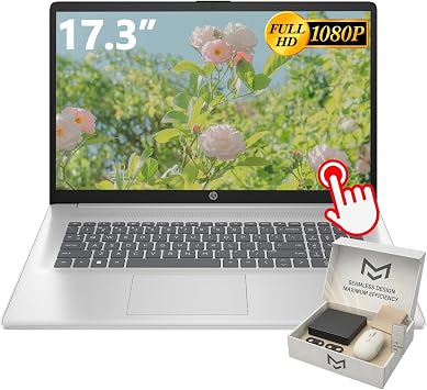 cefesfy Customized Laptop, HP 17.3" Touchscreen Laptop for Home Office, AMD Ryzen 5 7530U, 8-64GB RAM, 128GB-2TB SSD, Wi-Fi 6, Windows 11 Home, Numeric Keypad, HDMI, Fast Charge, AI Copilot