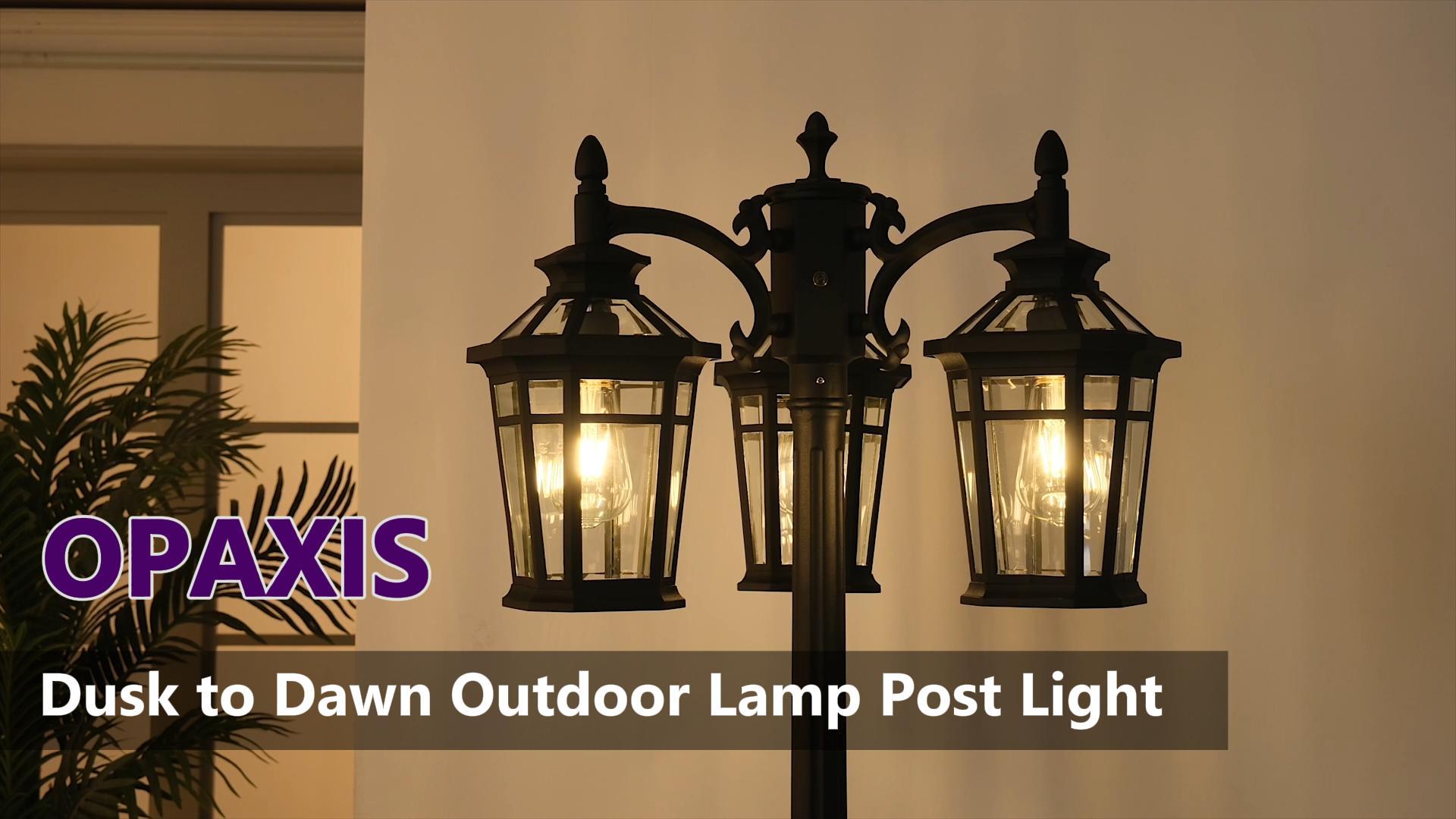 Image of Black 3-Head Outdoor Lamp Post Light Fixture with Photocell Sensor | Dusk to Dawn, Hardwired 120V AC, Waterproof Street Light, 100% Aluminum, For Yard, Driveway, Walkway, Garden, Street, Patio