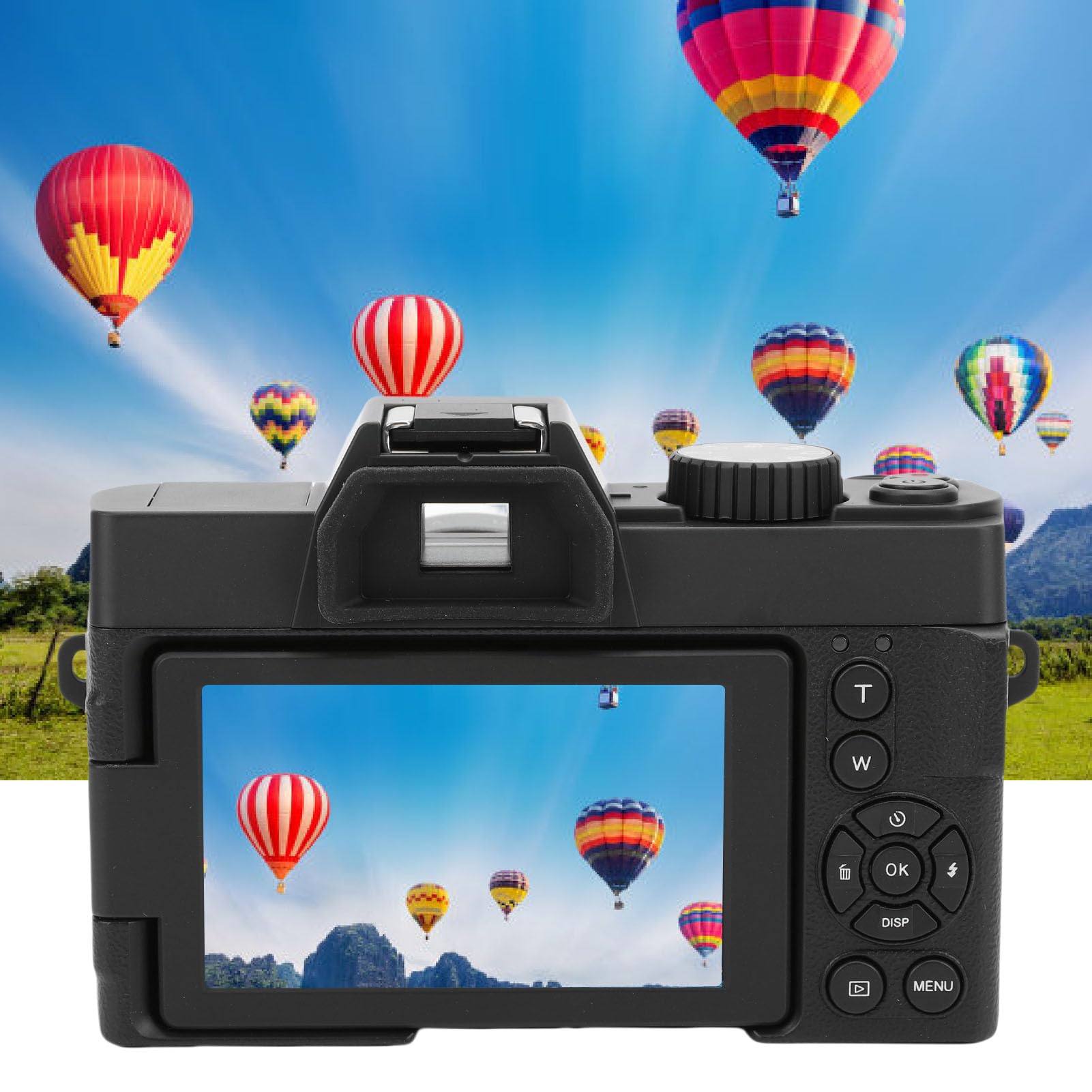 Lazmin112 Fotocamera Mirrorless, Fotocamera per Vlogging 4K da 48 MP per Fotografia, Zoom 16X, 32 GB Incorporati, 2 Batterie, Foto e Video, per Viaggi