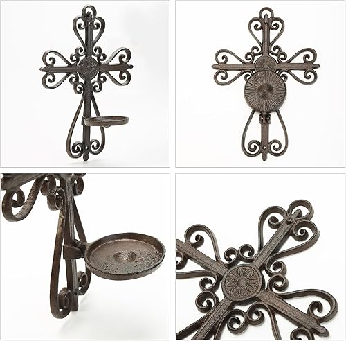 Miniatura 5 de Sungmor Candelabro de pared de hierro fundido, candelabro decorativo de pared para colgar en la pared, soporte de vela sin llama, soporte para velas