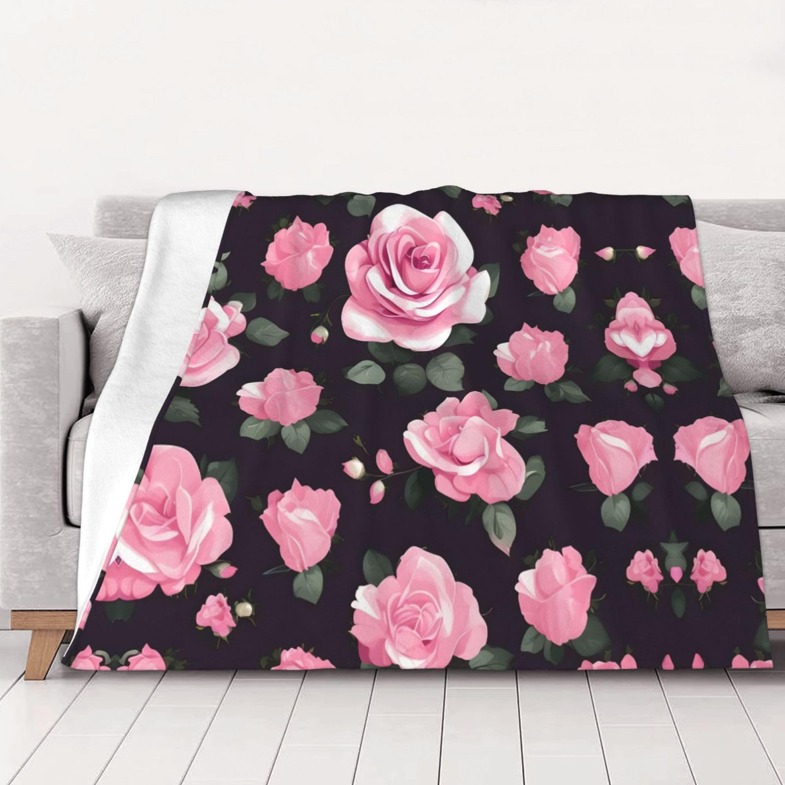 Couverture super douce au motif floral rose rouge pour une décoration de lit raffinée