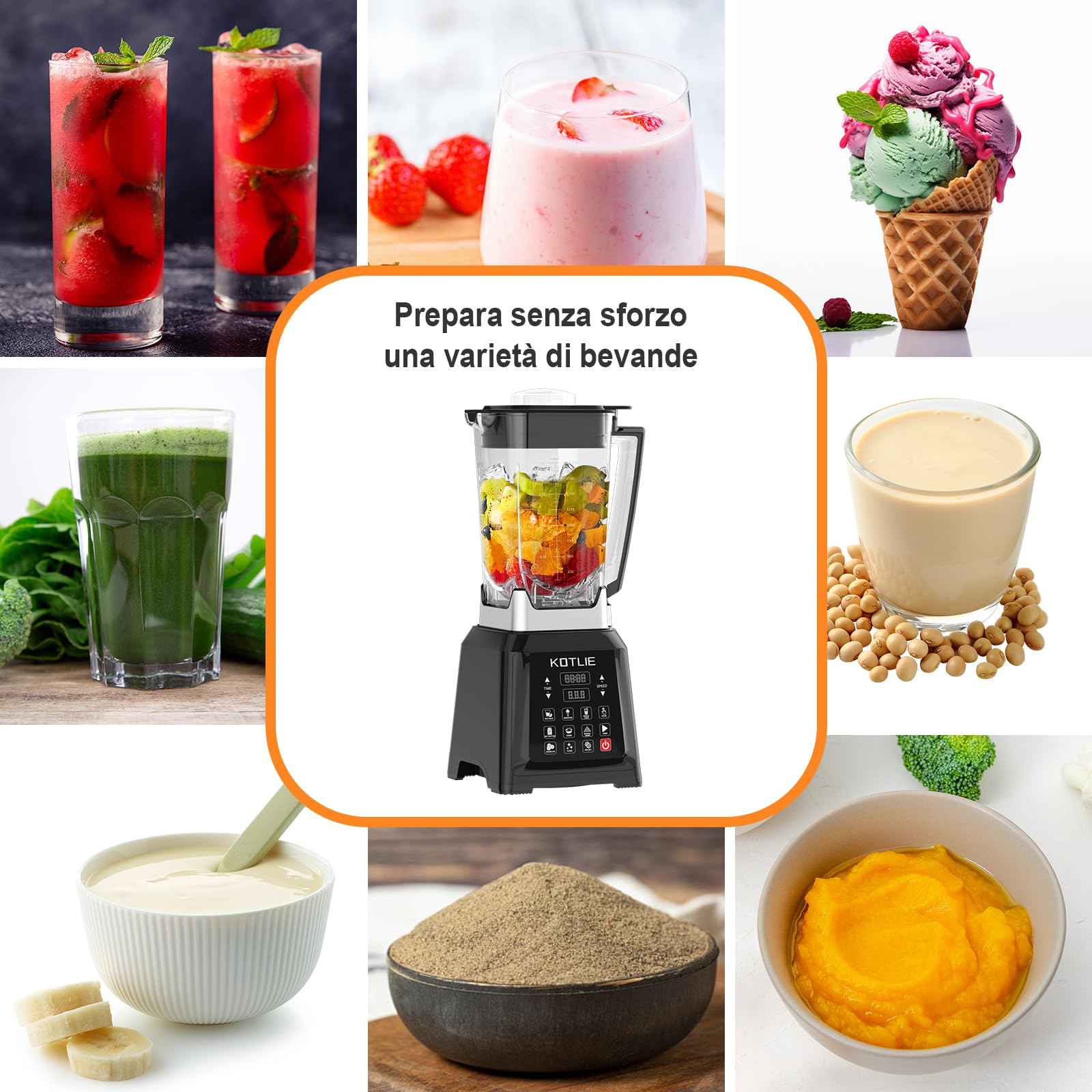 KOTLIE NY-8088EJA - Frullatore da Tavolo 2L, 7 Funzioni, Autopulente (Senza Riscaldamento)