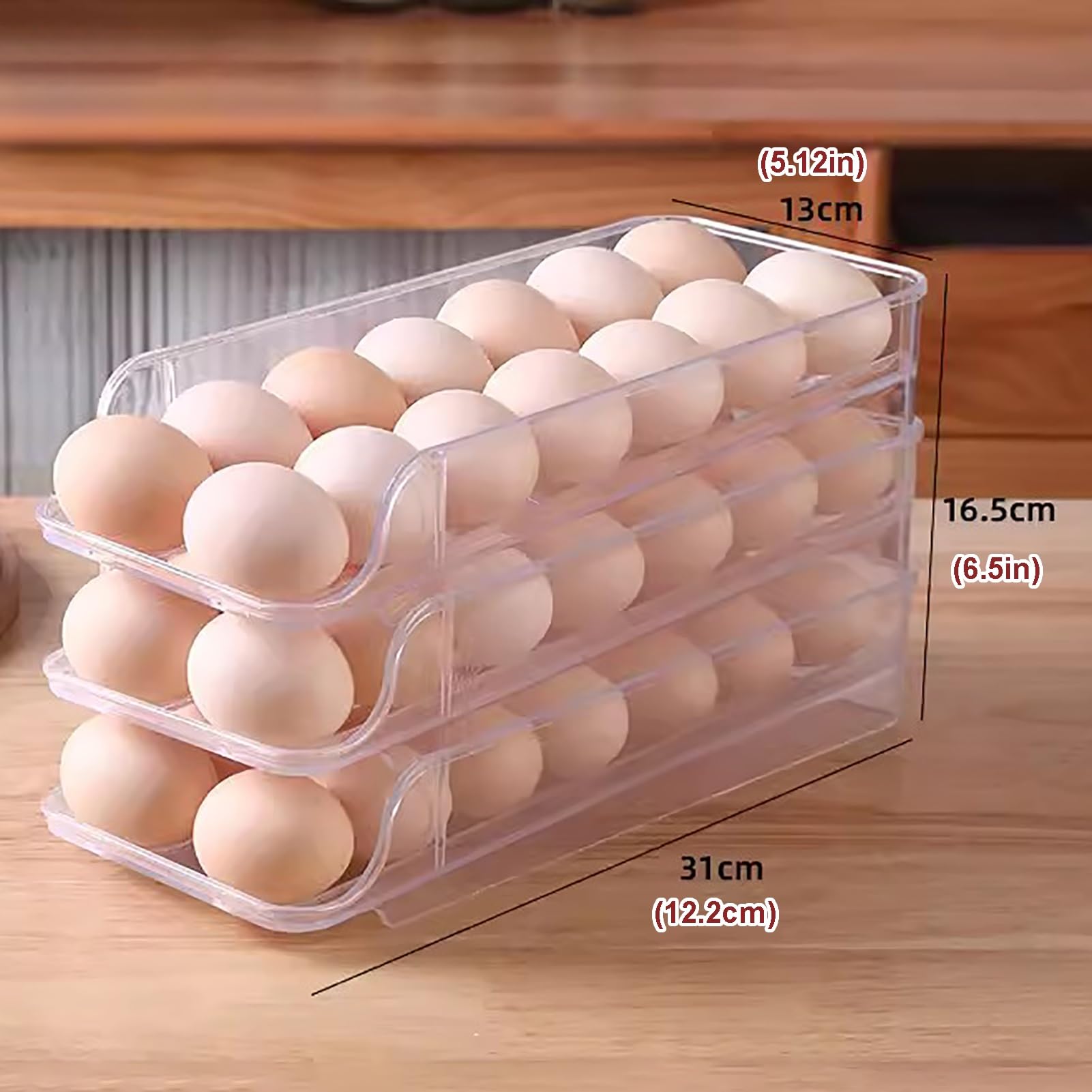 Organizador de huevos transparente para nevera, organizador de huevos con 42 rejillas para refrigerador, contenedor de almacenamiento de huevos rodantes
