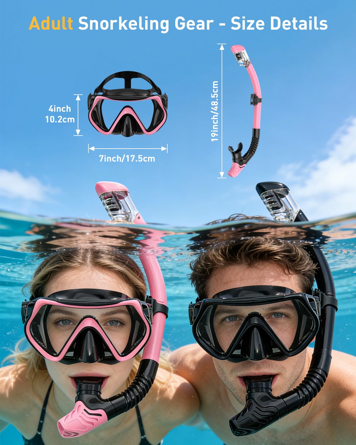 Set da snorkeling per adulti, maschera subacquea e boccaglio Dry per uomo e donna, maschera da immersione in vetro temperato, anti-perdite e anti-appannamento, per snorkeling, immersioni