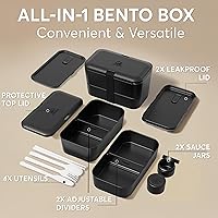 Vista 99 de Umami Bento Lunch Box for Men & Women, Black Lotus, 68 oz