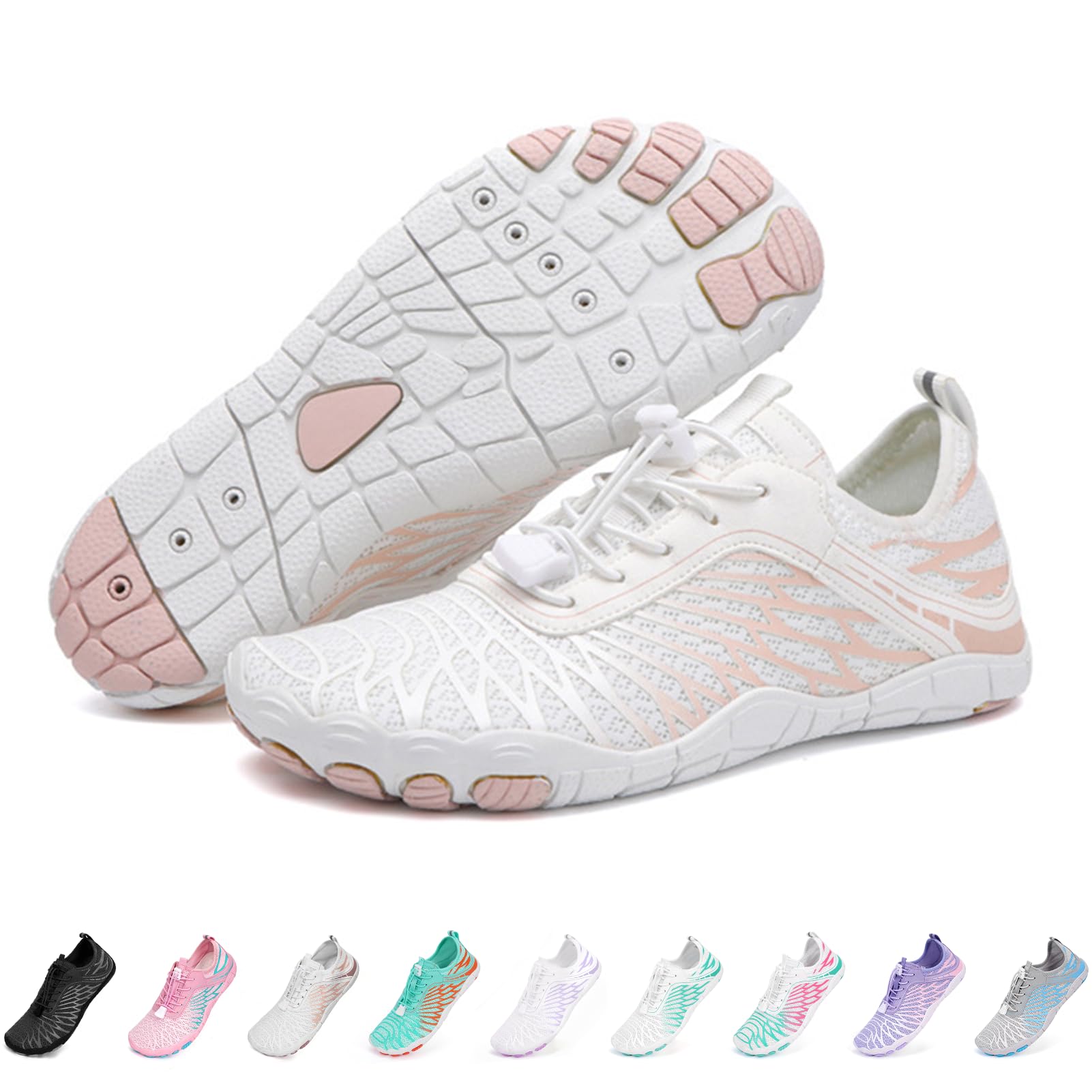 Hi-Y2Kgirls Hike Barefoot Shoes Women Men Non-Slip Healthy Breathable Fashion Trail Running Womens Mens Wide Toe Zero Drop Water Shoe White