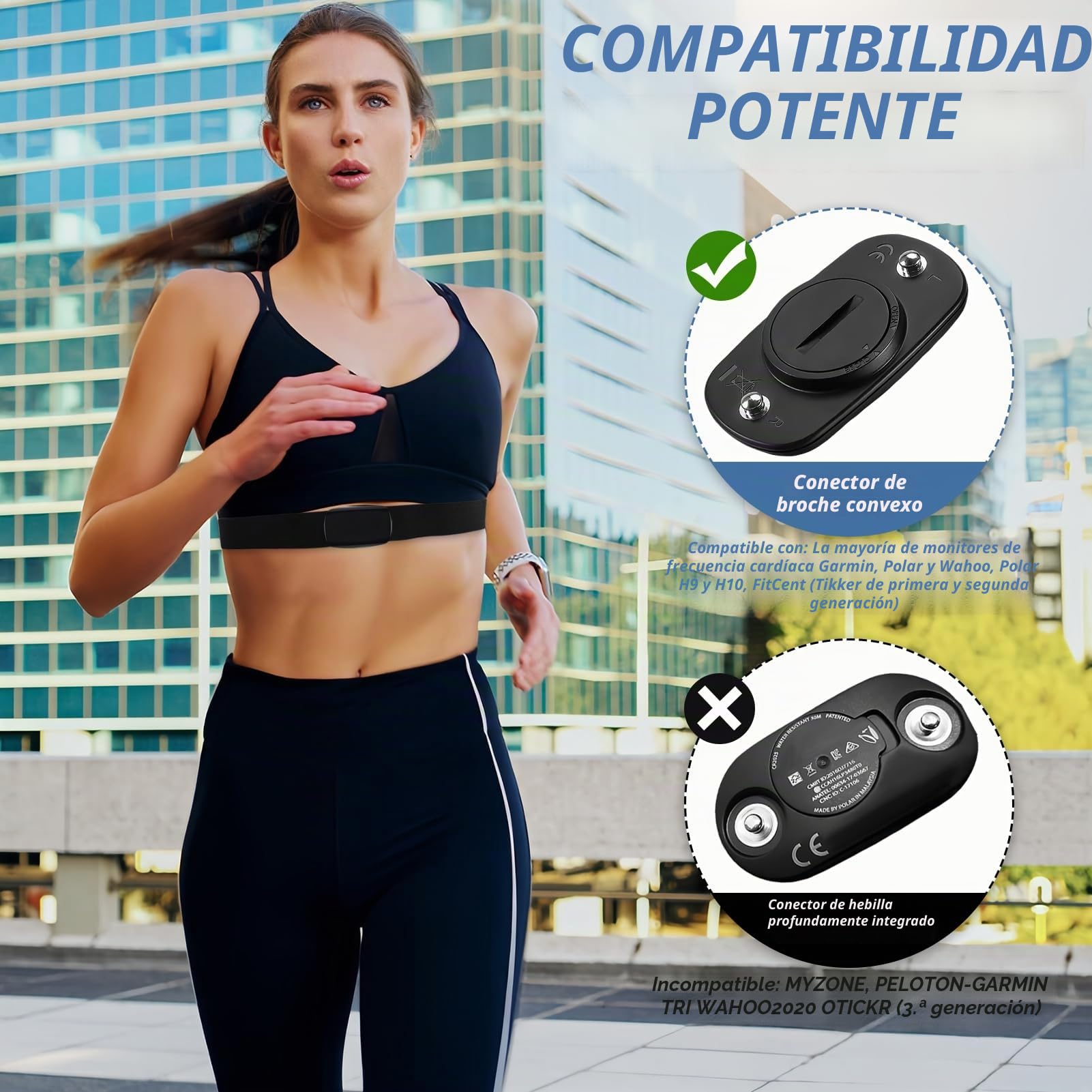 Correa de repuesto para ANT+ y Bluetooth Polar H7 Compatible con Coospo, Wahoo Tamaño universal M-XL, para caminar correr Ejercicios Cardiovasculares