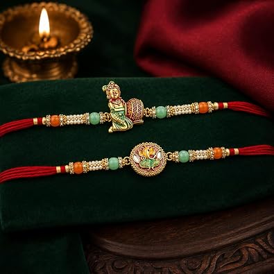 TIED RIBBONS Rakhi for Brother Set of 2 with Gift Set | Set of Rakhi | Roli Tika - Rakshabandhan Bracelet for Brother