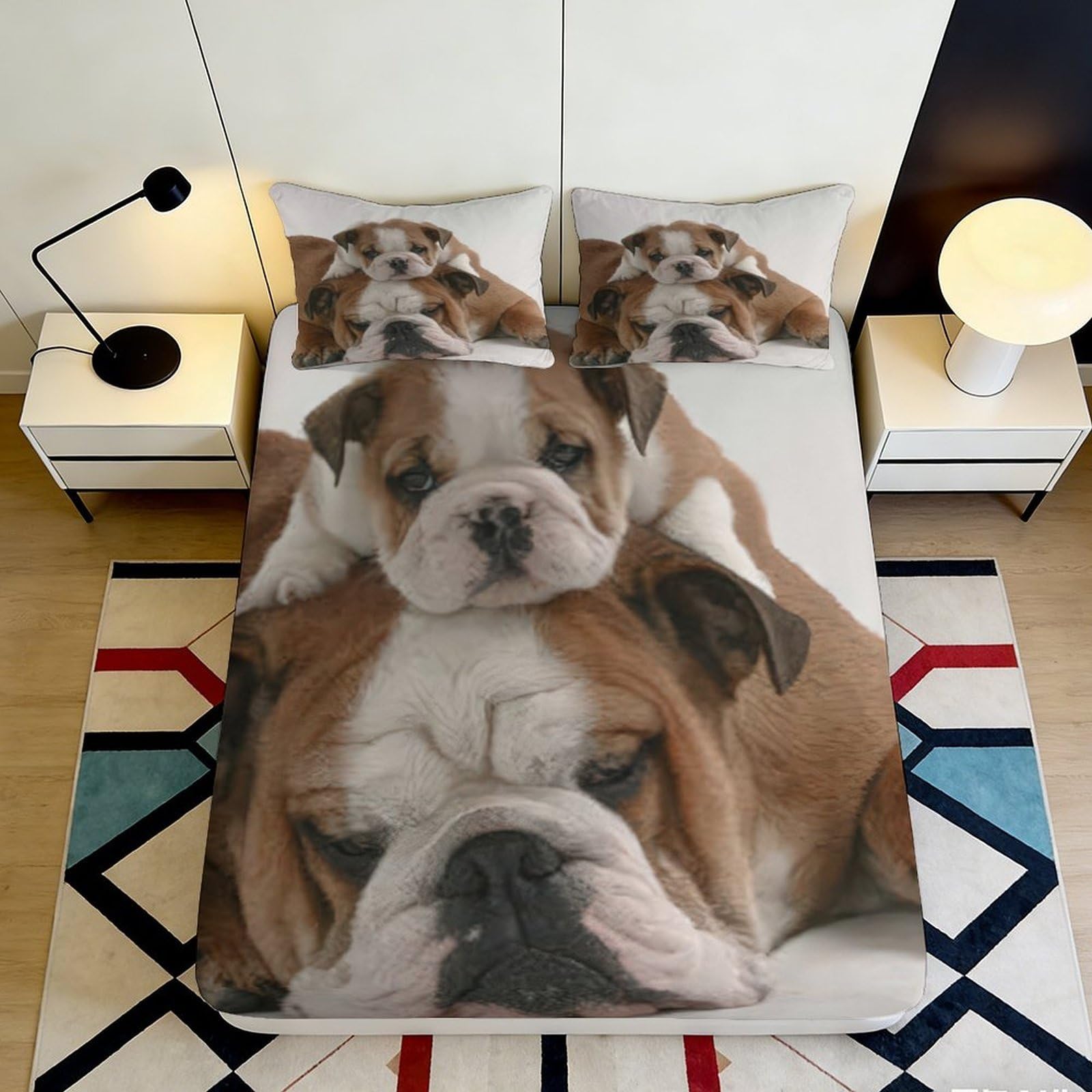 Pnayamiorkfel Style-8 3D Printed Bulldog Puppy Fitted Sheet Microfiber Bedroom Decor Protective Bed Cover For Home Guest Room Easy Care 90X200x25cm