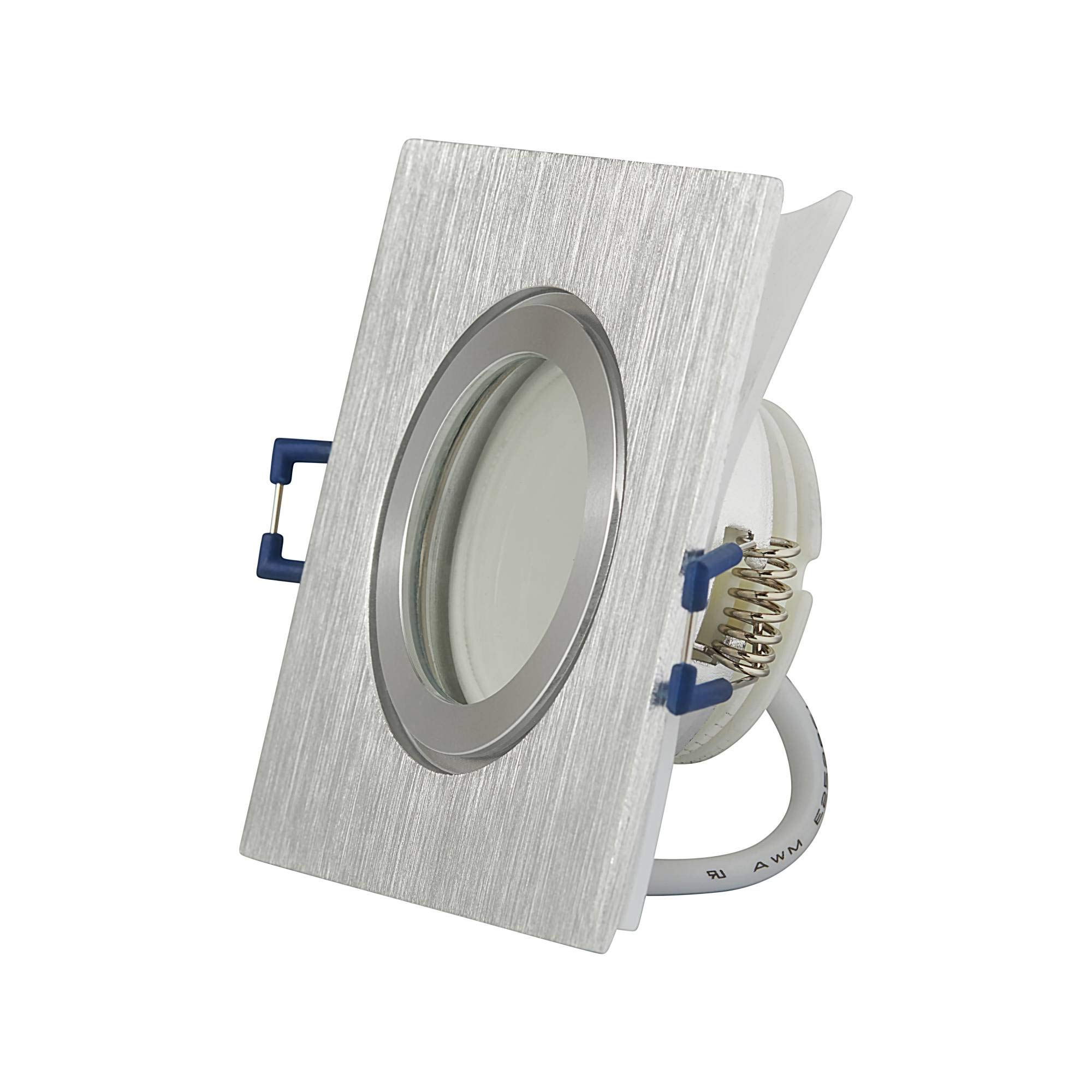6x LED Einbaustrahler Set eckig Edelstahl gebürstet 5 Watt warmweiß IP44 flach - 230V Einbau-spot dimmbar für Bad - Deckenleuchte 60-70mm Bohrloch Decken-Strahler Feuchtraum Dusche