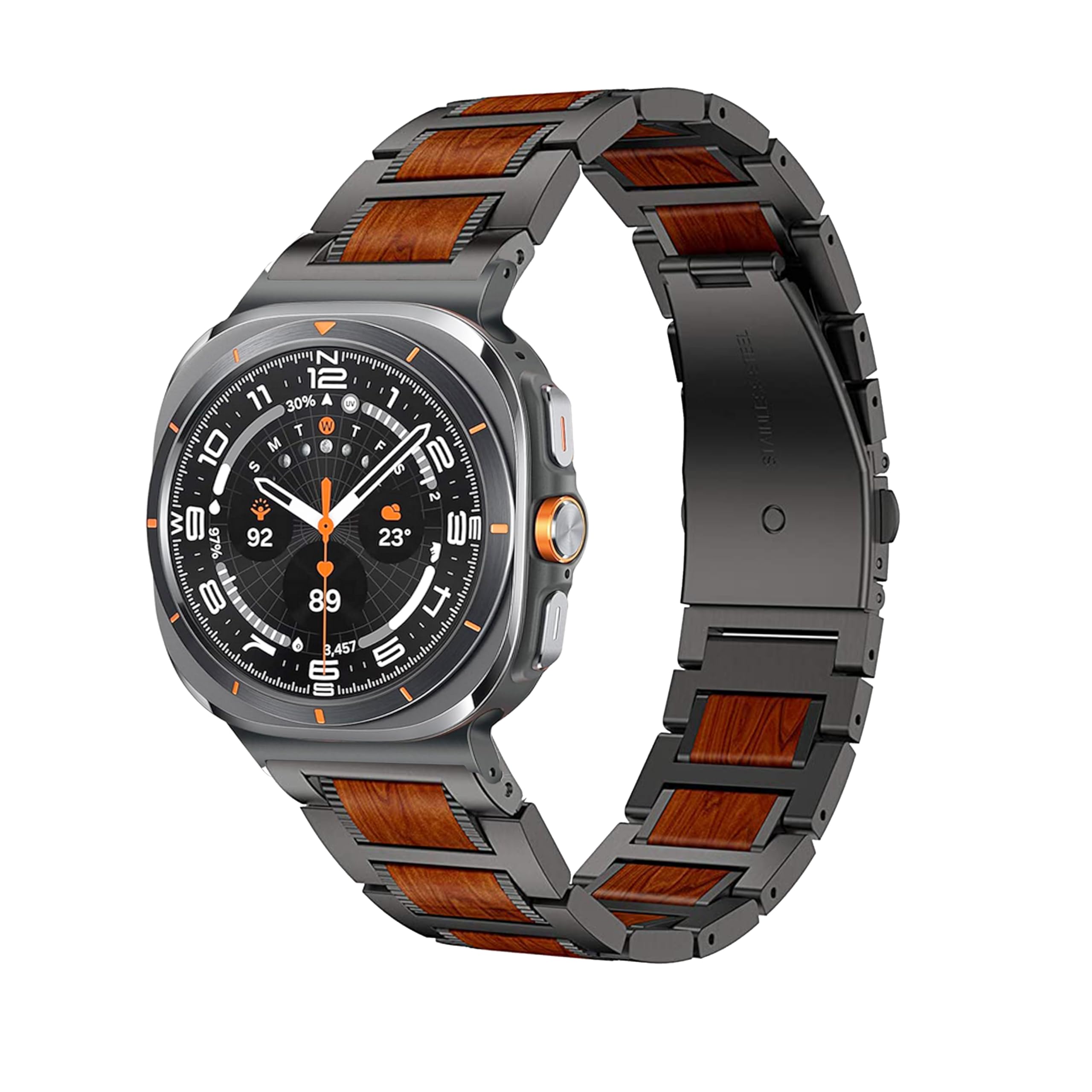 YEEJOK Compatible for Samsung Galaxy Watch Ultra Bands 47mm, Galaxy Watch 8 Classic Wristbands, Stainless Steel Metal+Wooden Watch Straps Replacement