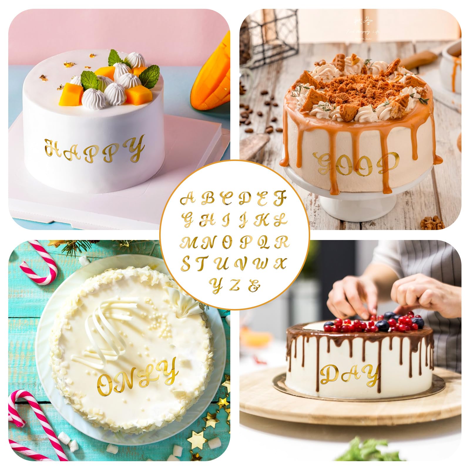 40-Piece Gold Acrylic Cake Topper Letters & Numbers - Alphabet Set For Personalized Birthday Cake Decorating