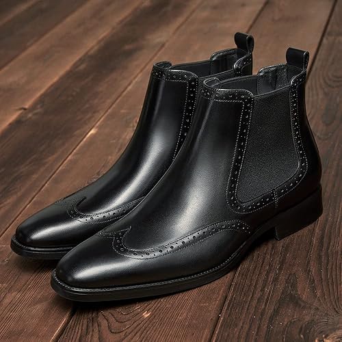 Miniatura 2 de FRASOICUS Botas Chelsea para hombre, botas de vestir de cuero genuino para hombre