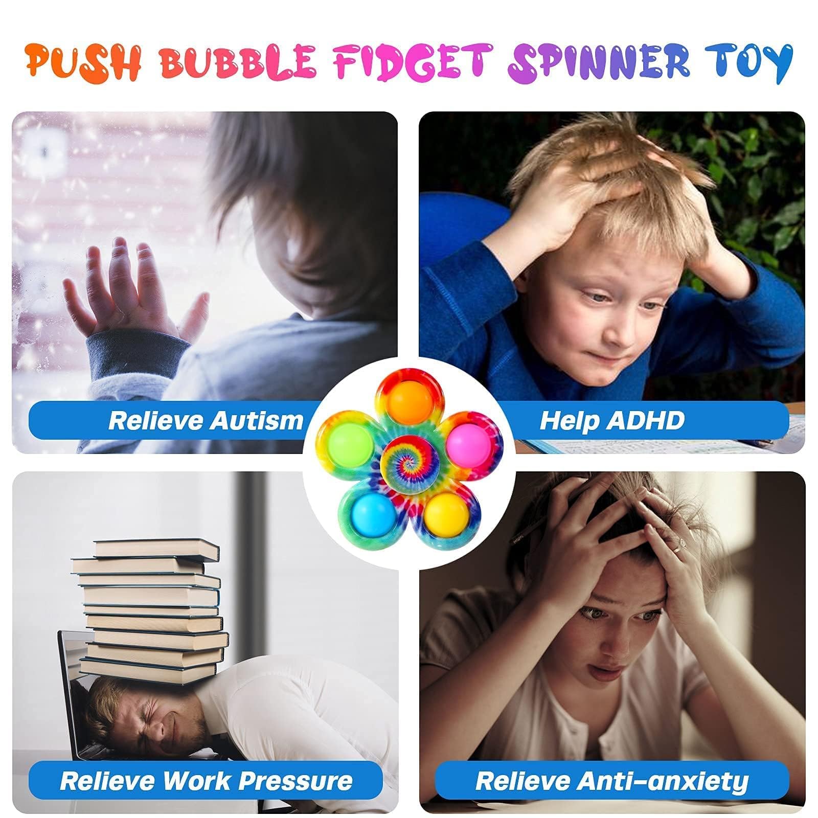 SCIONE Pop Fidget Spinner Toys 4-pak, upominki na imprezę, Boże Narodzenie, zabawki fidget, zestaw zabawek sensorycznych dla dzieci, proste, ADHD, odprężające, ręczne błystki