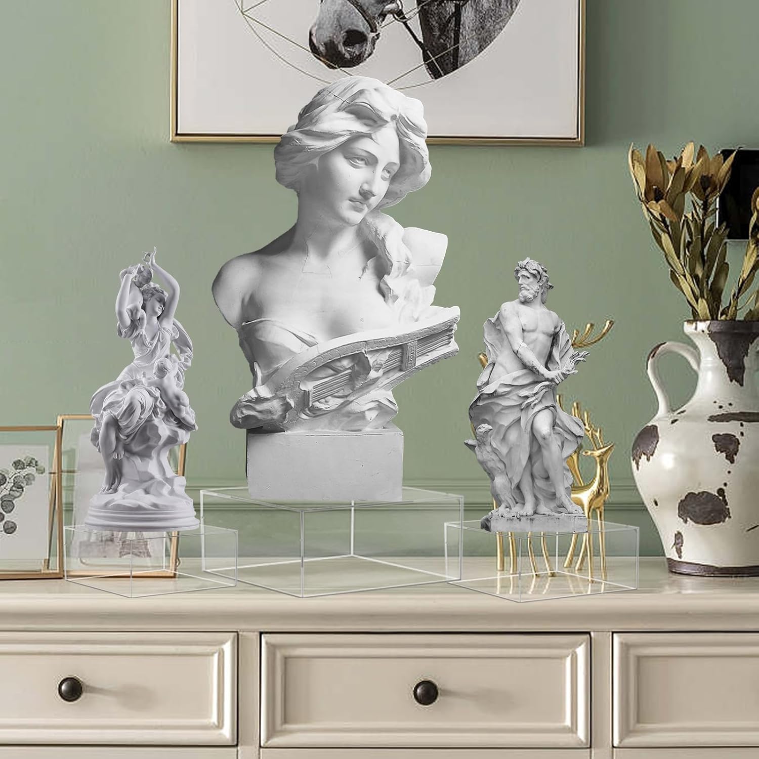 6 Pcs Acrylic Display Risers, Clear Cube Boxes, 6 Sizes, 5 Sided with Hollow Bottoms