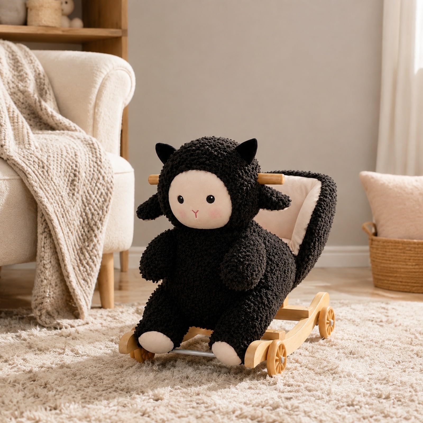 Cavalcabile Agnello in Peluche Imbottito Cavalluccio a in Peluche Robusto a Forma di Agnello per Sala Gioco, Asilo,