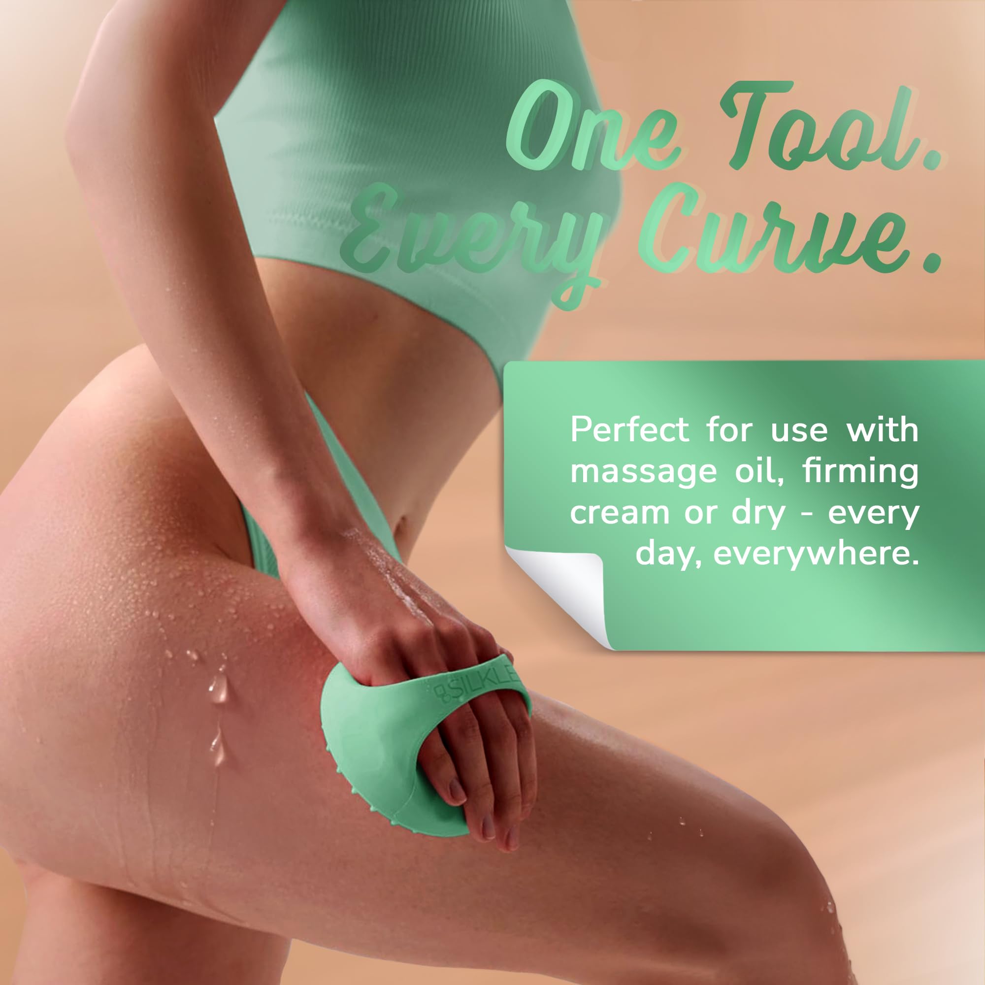 SILKLE Cellulite Massage Tool & Lymphatic Drainage Massager - Silicone Anti Cellulite Massage Brush for Body Sculpting with Ergonomic Handle - Cellulite Remover for Legs, Thighs and Belly -