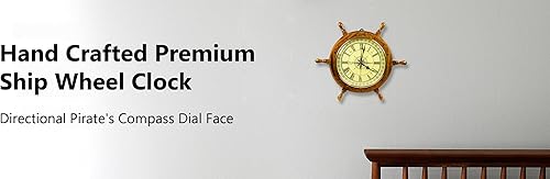 Miniatura 8 de Nagina International Reloj náutico de 18 pulgadas hecho a mano con esfera de brújula de pirata direccional Reloj de pared para decoración del