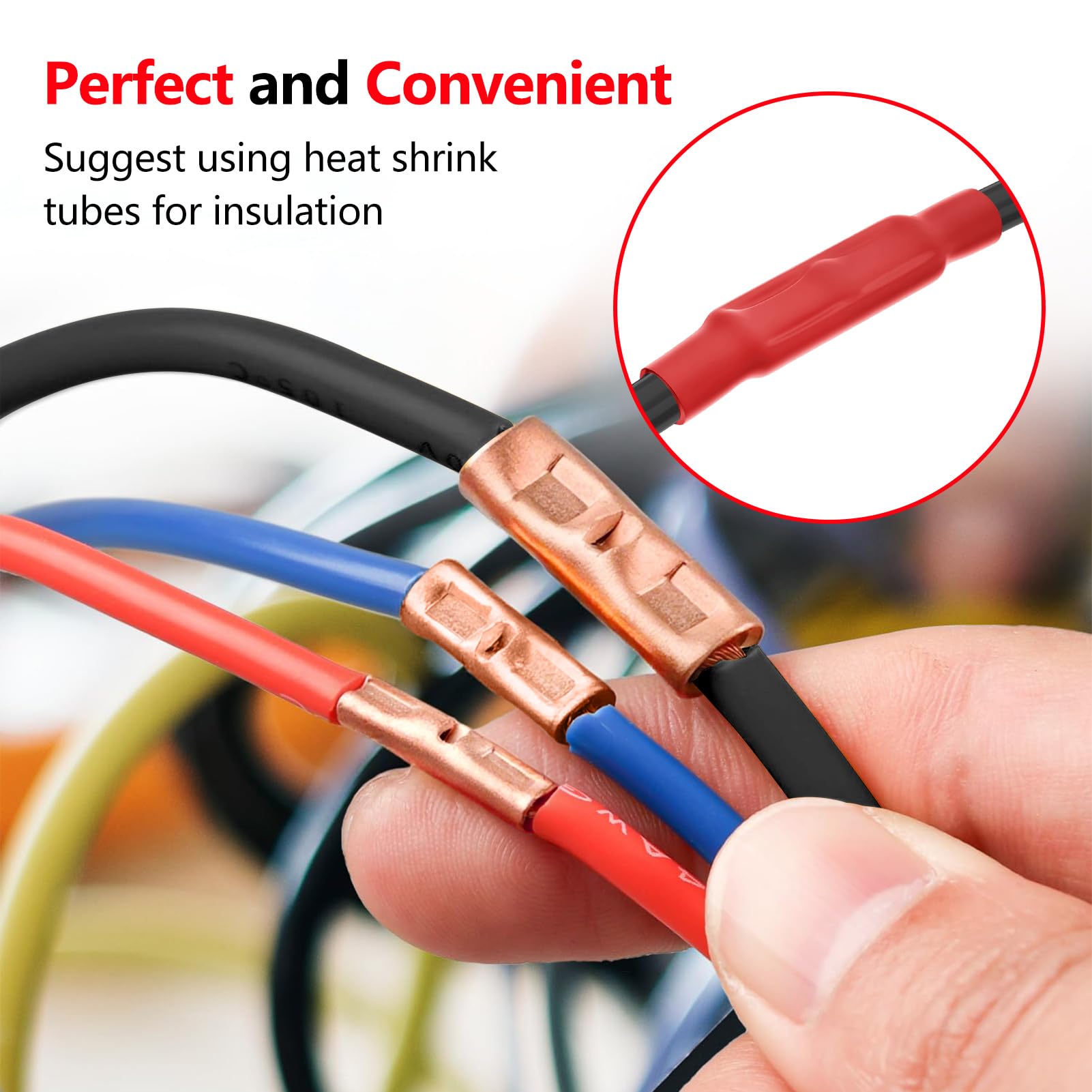 BAALA Juego de 100 conectores de tope no aislados de calibre 4/6/8 con tubo termorretráctil 4/6/8 AWG, conector de empalme a tope de cobre puro, 50 conectores de empalme de alambre de crimpado y 50