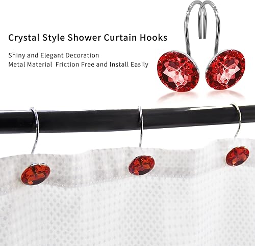 Miniatura 3 de MitoVilla Anillos de cortina de ducha rojos de Navidad, ganchos de ducha navideños para forro de cortina de ducha borgoña, anillos de ducha a prueba