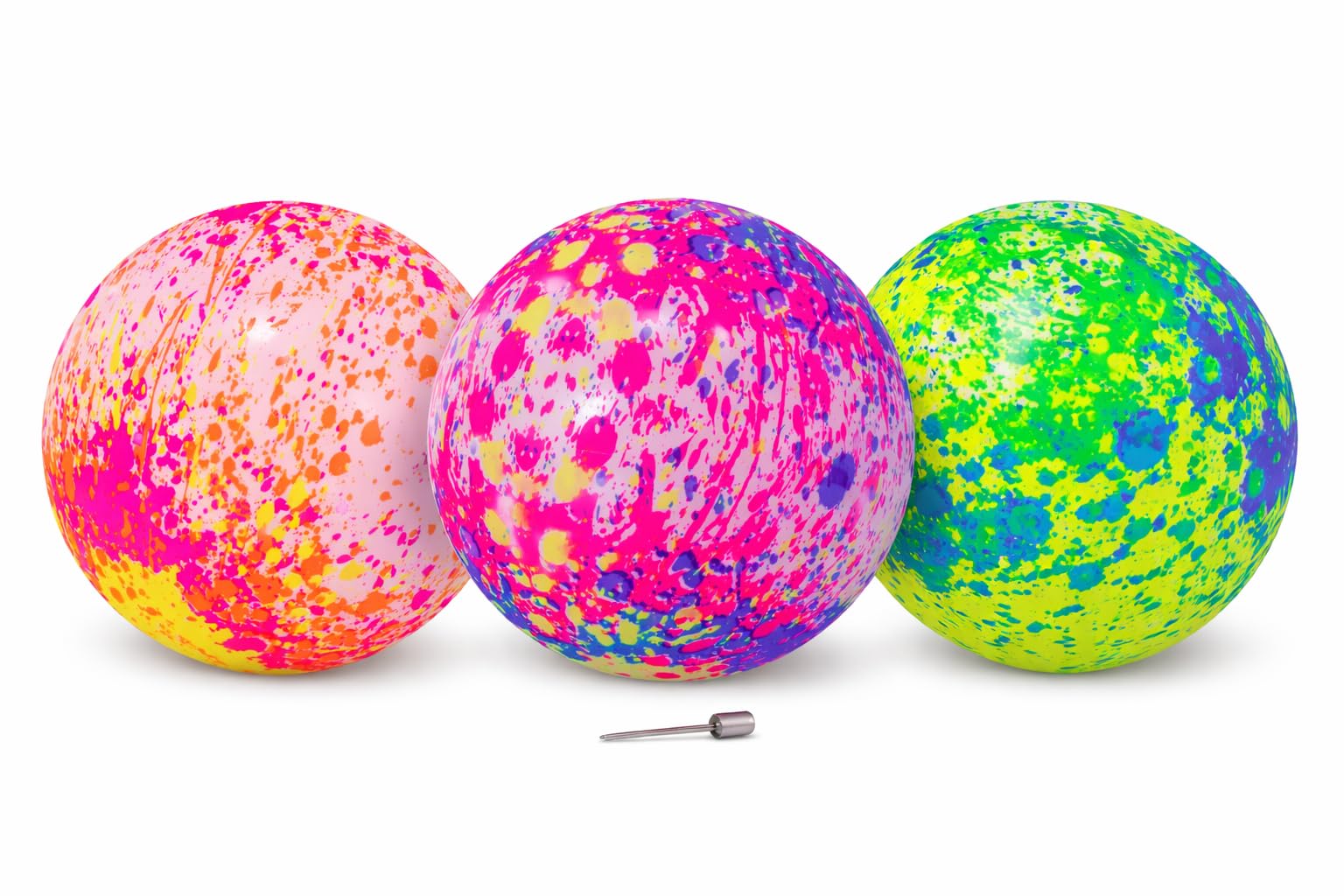 3er Set Kinderbälle Ø 22 cm – Leichte Freizeitbälle für Garten & draußen – Bunt gesprenkeltes Design – inkl. Ballnadel