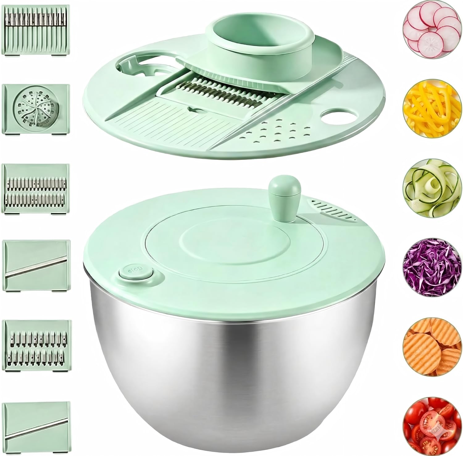 5L Essoreuse à Salade-Acier Inoxydable, Grande Spinner a Salade avec Couvercle, Salad Spinner pour Laver et Bouton, Base Antidérapante, Utilisée pour Nettoyer, Légumes, Sécher,Couper les Salades