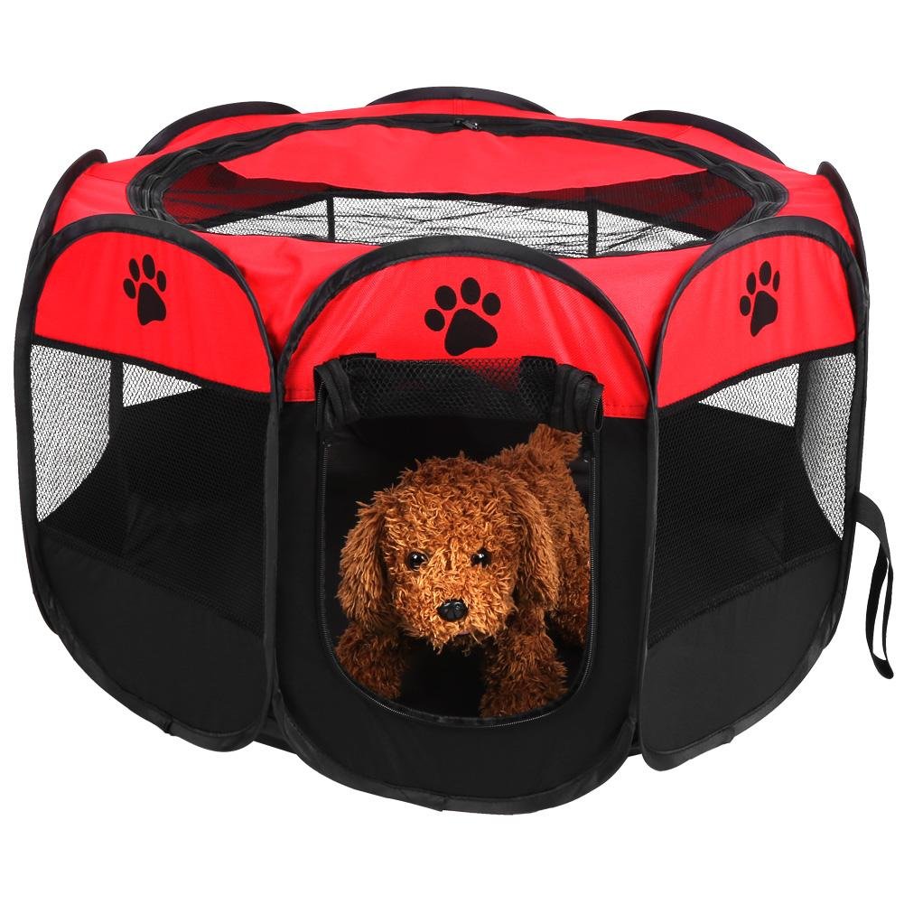 Jaula plegable Oxford para cachorros, rectangular, lavable con puerta, 81 x 45 cm, para conejos y cobayas, color rojo