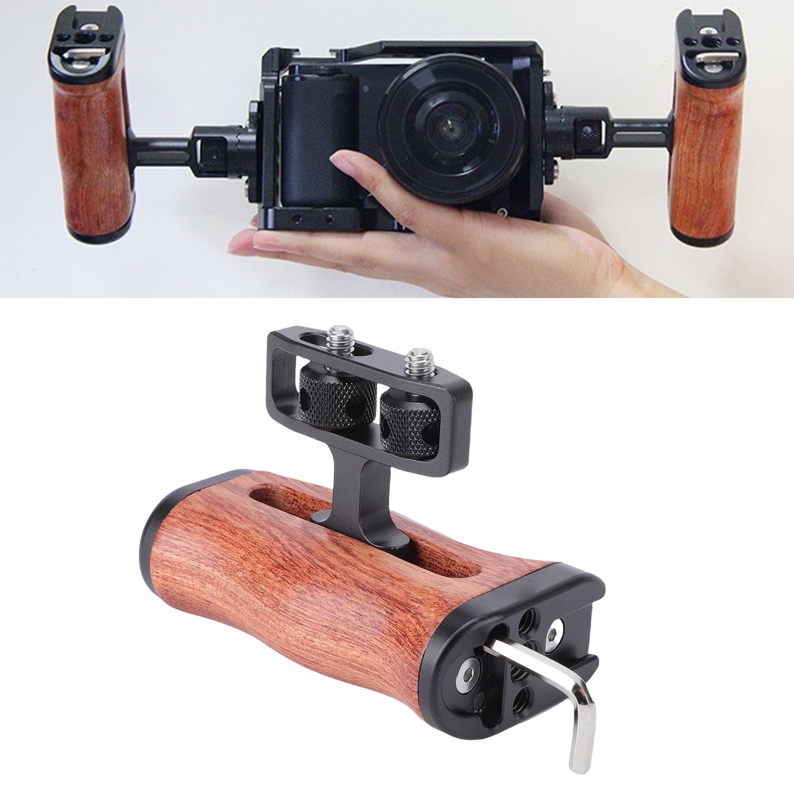Uniwersalny Drewniany Uchwyt Boczny Aparatu, Uchwyt Platformy z klatką Aparatu z śrubami 1/4 ", Gwintami 1/4", Zimnym Buty