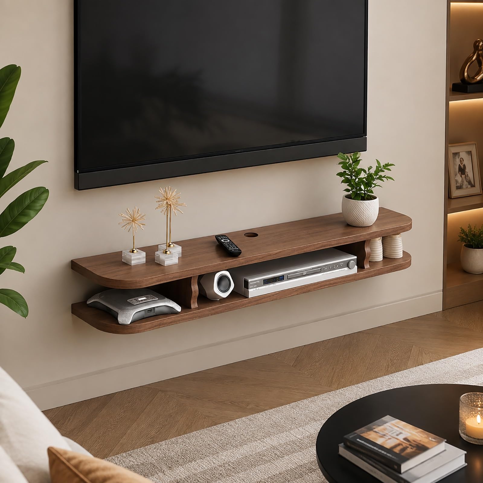 Mobile TV Sospeso in Legno con Cassetti | Mobile Porta TV da Parete per Soggiorno, Tavolino TV con Gestione Cavi(Brown,60cm/24in)