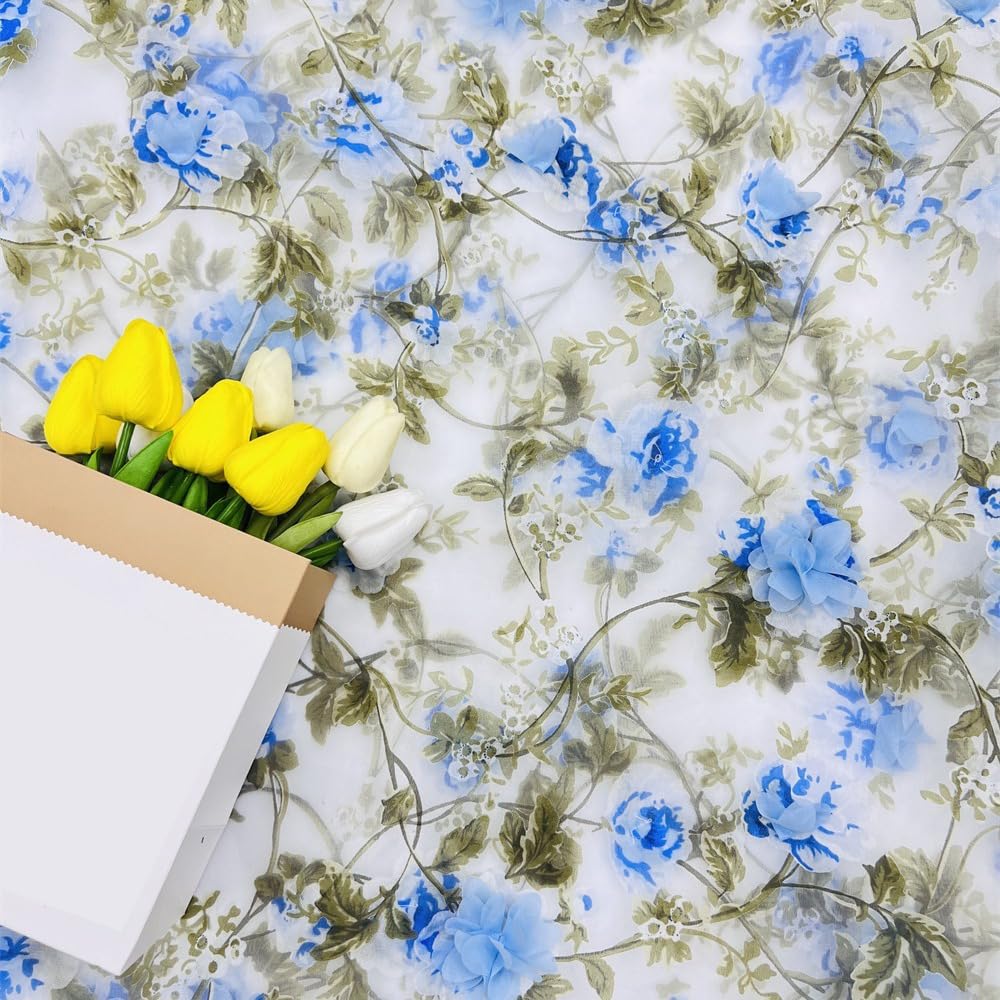 4 jardy x 130 cm, organza z haftem 3D, materiał organzy z nadrukowanymi gałązkami drzew i kwiatami, materiał dekoracyjny do majsterkowania, rzemiosła, na wesele, imprezę, do ubrań, kolor