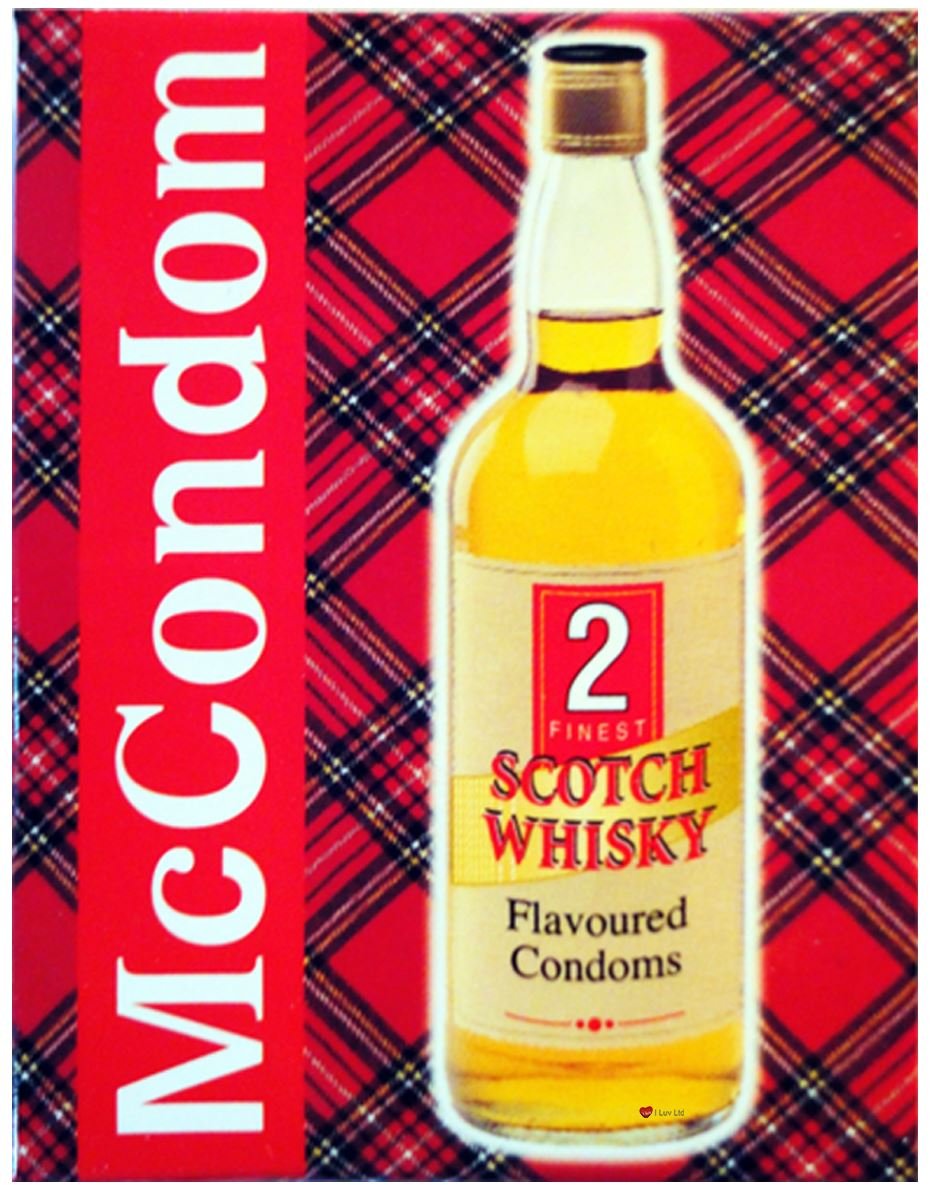 I LUV LTD Pack of 2 McCondom Latex Lubricated Scotch Whisky Flavoured Condoms, Funny Condom Scottish Gift for Men