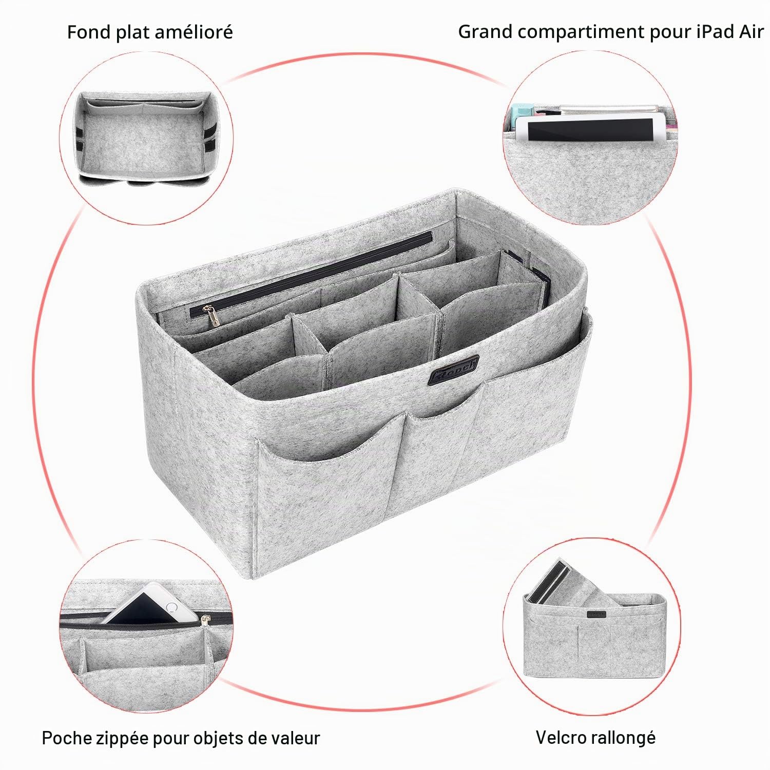 Sac à main en feutre avec poches multiples