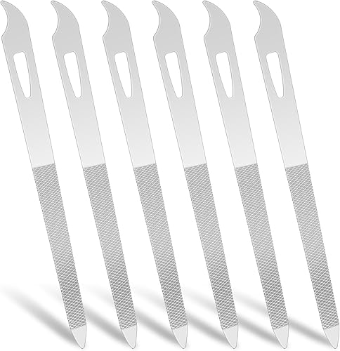 Juego de limas de uñas de acero inoxidable de 6 piezas con punta limpiadora, doble cara, duradera, profesional para uñas naturales