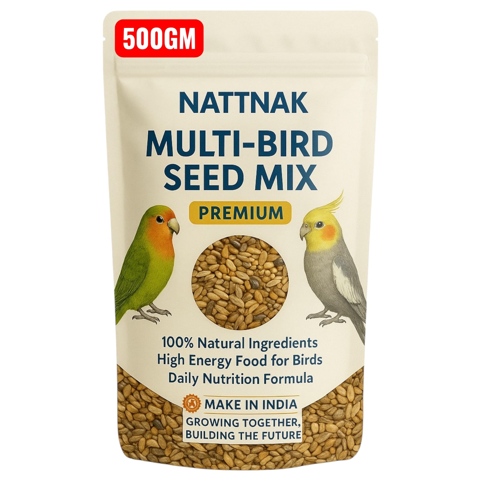 NATTNAK Multi-Bird Seed Mix for Pet Birds | Natural Daily Food with Raw Sunflower Seeds | Premium Blend for Healthy Feathers, Strong Immunity & Active Birds