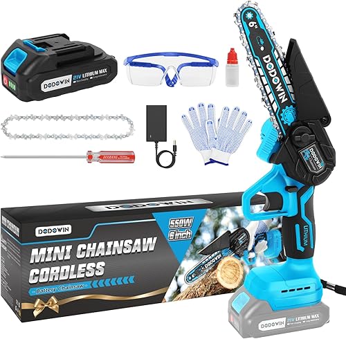 Miniatura 9 de dodowin Mini motosierra de 6 pulgadas, regalos del día del padre para hombres, esposo, papá, motosierra eléctrica inalámbrica recargable, motosierra
