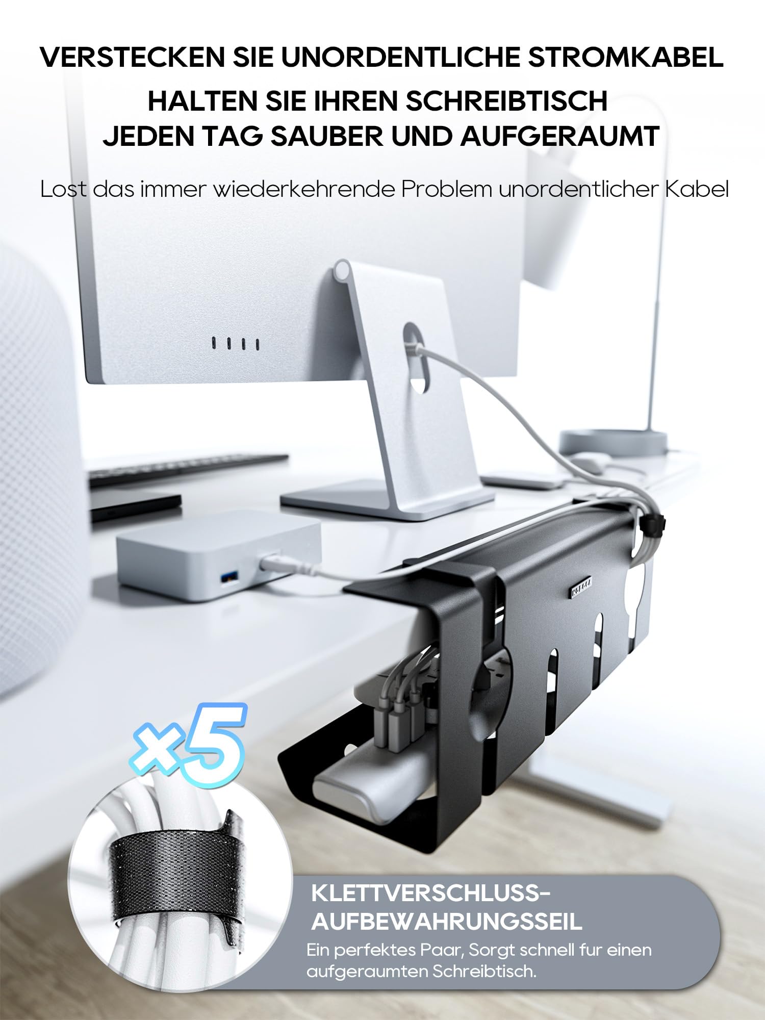 NODOCA Kabelmanagement unter dem Schreibtisch, Ohne Bohren Untertisch Kabelmanagement, Kabelkanal Schreibtisch - Image 3