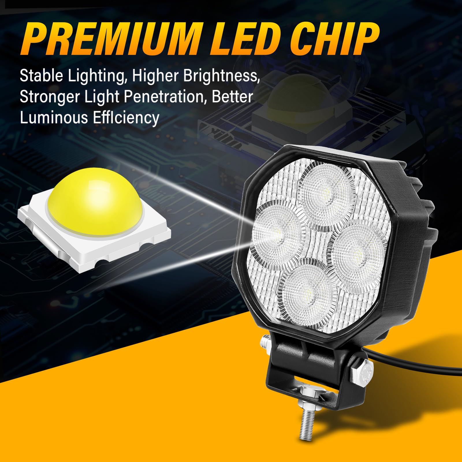 AUXTINGS 10 Piezas 7 cm Lámpara de Trabajo LED inundación,16W 1600 lúmenes | 6000K blanco Barra de luz LED vehículos todoterreno, camiones SUV 4x4 tractores y faros antiniebla,impermeable