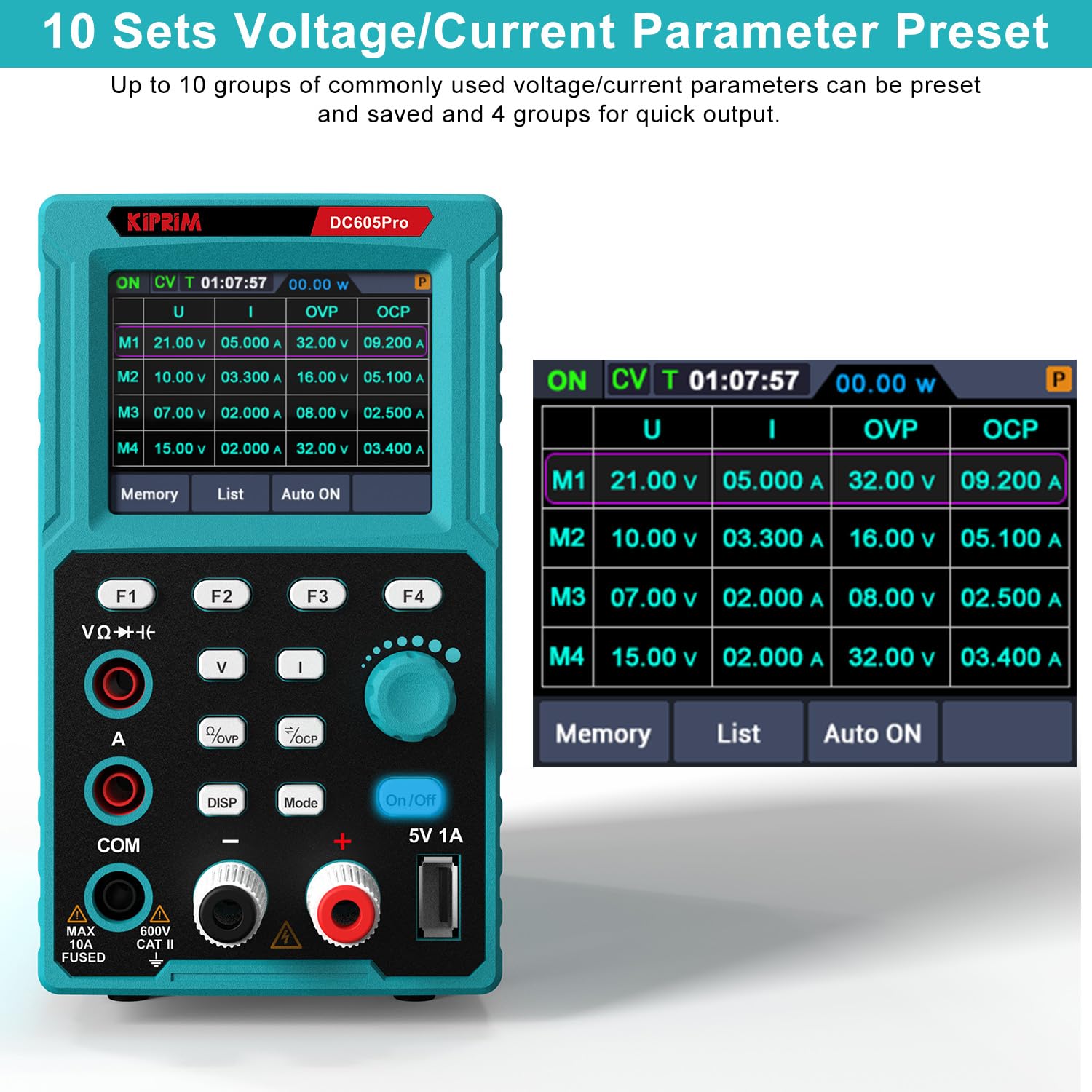 Kiprim 2-in-1 Programmierbares Labornetzgerät und Multimeter (0–60 V, 0–5 A) DC605Pro Labornetzteil mit Datenspeicher, hoher Präzision, OCP, OVP, PC-Software und USB-Aufladung