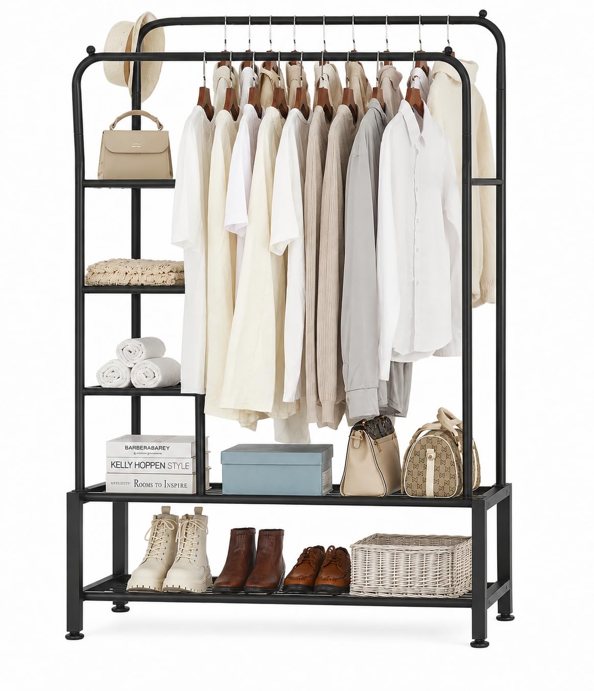 House Of Home Black Heavy Duty Clothes Rail, 120Kg Double Rail With Shelves