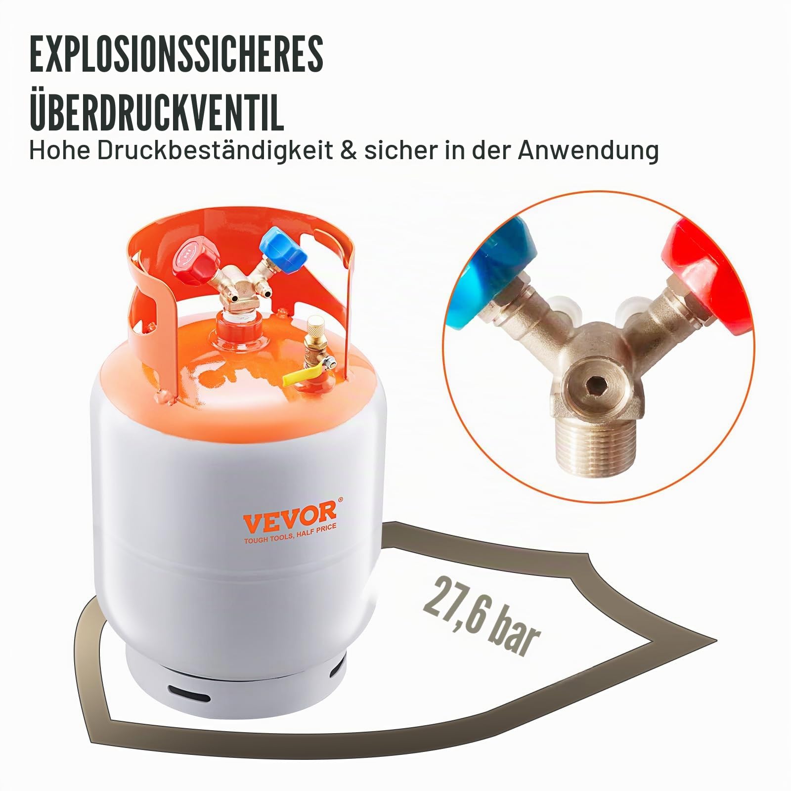 VEVOR Kältemittel-Rückgewinnungsbehälter, maximale Kapazität 13,6 kg, 400 PSI, Kältemittel-Gasrückgewinnungszylinder Φ250 x 390 mm, HP295 Stahl Kältemittel-Rückgewinnungsbehälter