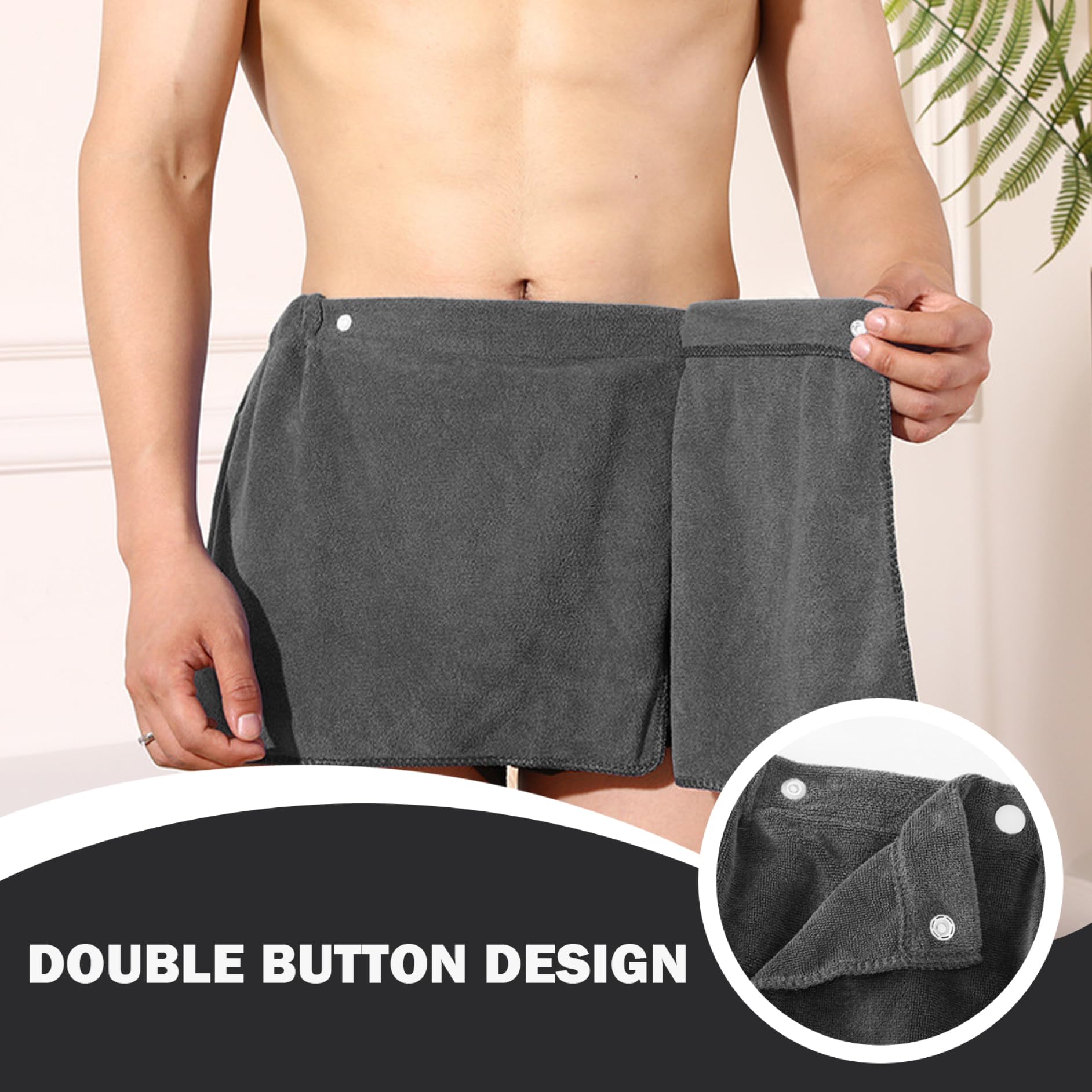2PCS Mens Towel Wrap 12x55 Inch Adjustable Wearable Mens Bath Wrap with Button Closure Soft Absorbent Towel Wrap for Men Mens Wrap Around Towel with Pocket for Shower Spa Mens Wrap Around Towel Towel