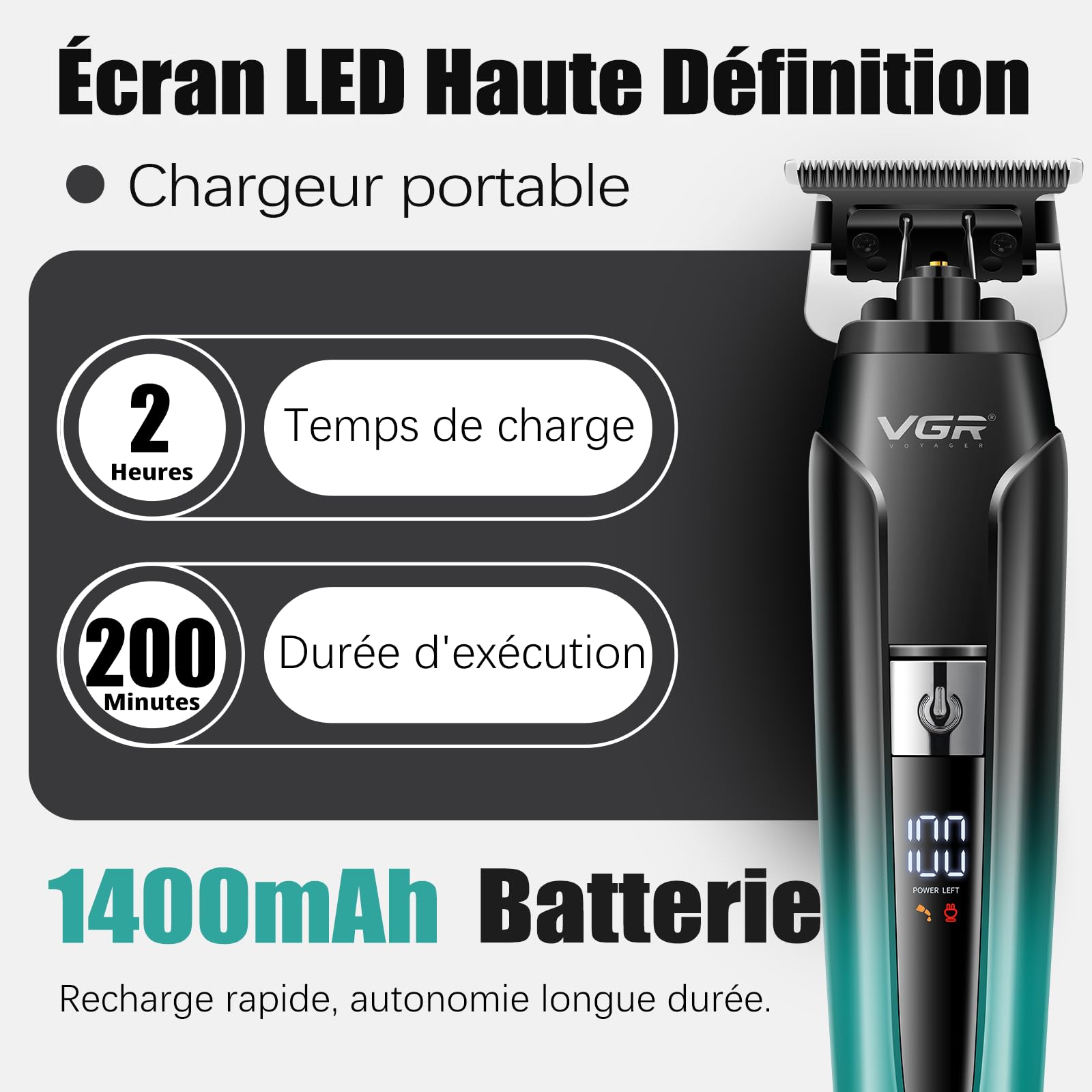 VGR 694 Tondeuse Cheveux Hommes Professionnel Kit Équipé Lames en Céramique | Tondeuse Barbe et Cheveux Homme Comprenant Station de Charge Magnétique, Kit Barber Avec Affichage LED