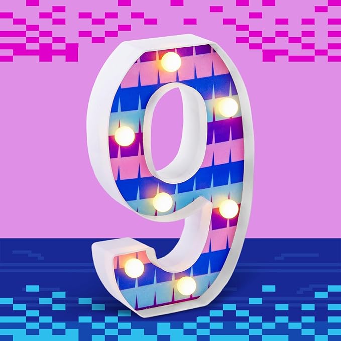 Birthday Decorations LED Light Up Number Centerpieces Table Decorations for Party Supplies Backdrop Wall Decor for Birthday Party Decorations (Video Game Theme, Number 9)