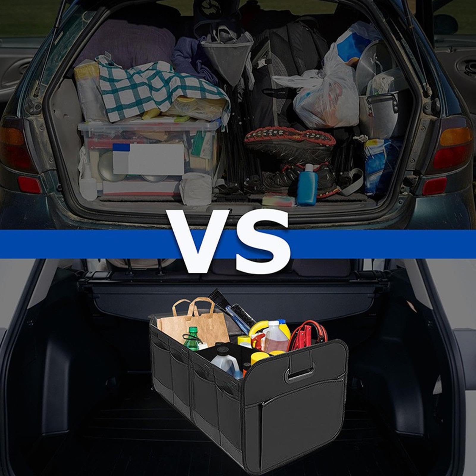 Organizer per bagagliaio Contenitore Pieghevole Con Tasche E Maniglie | Organizer auto con divisori per spesa, attrezzi, campeggio, viaggio, road trip, esterno, interni, camion, camper, furgone,