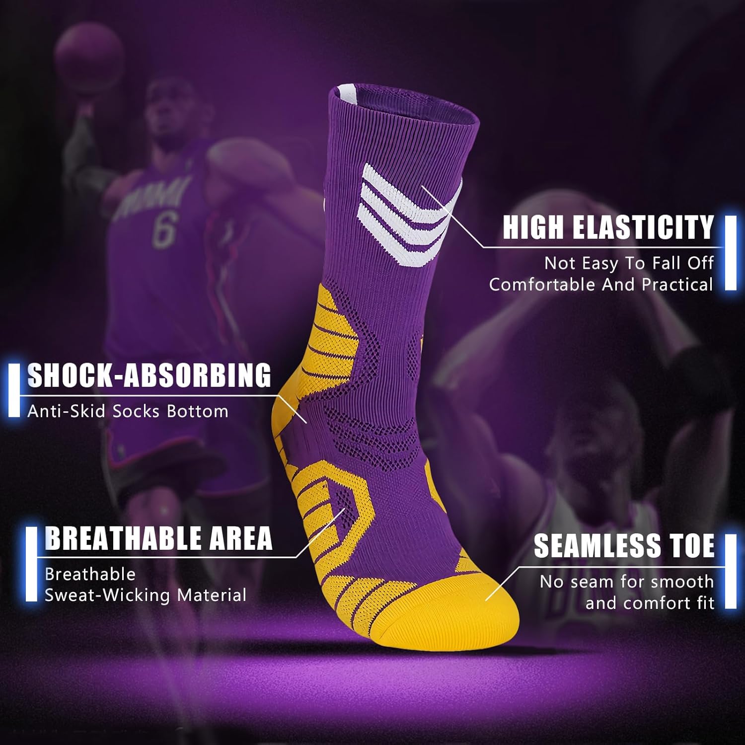 Basketball Socks - Men & Women Athletic Running Compression Cushion Team Number Socks